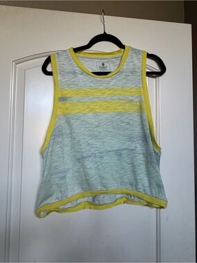Free People Light Blue & Yellow Striped Sleeveless Crop Top